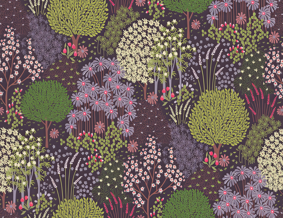 Solenne Gleam Woodland Wallpaper — Plum
