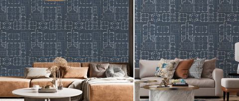 Avelune Gleam Architectural Wallpaper — Denim Blue — desktop artwork view 3