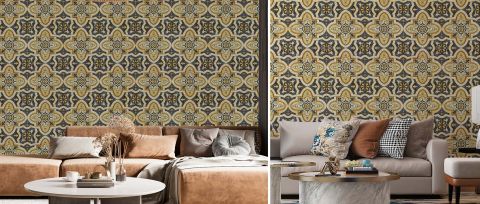 Bellora Daydream Tile Effect Wallpaper — desktop room preview 3