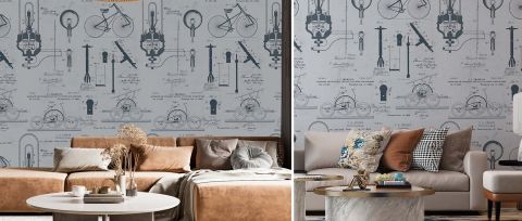Bellora Haven Illustrative Wallpaper — Mist Gray — desktop artwork view 3