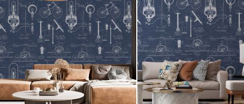 Bellora Haven Illustrative Wallpaper — Navy — desktop artwork view 3
