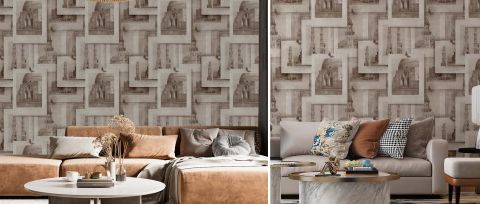 Bellora Muse Architectural Wallpaper — Sandstone — desktop artwork view 3