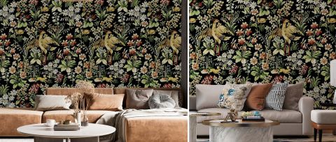Bellora Tapestry Dark Floral Wallpaper — desktop room preview 3