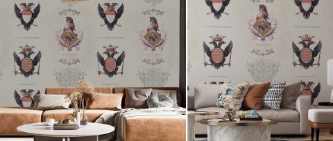 Bellora Verse Folk Art Wallpaper — desktop room preview 3