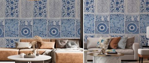 Bellora Vista Floral Wallpaper — Delft Blue — desktop artwork view 3