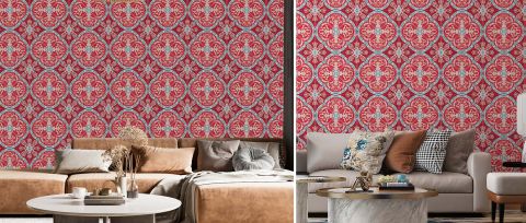 Bellora Whim Tile Effect Wallpaper — desktop room preview 3
