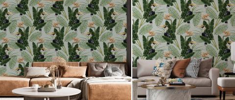 Celandine Daydream Tropical Wallpaper — desktop room preview 3