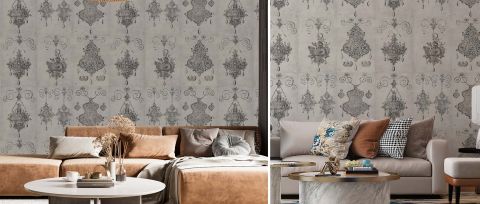 Celandine Echo Ornamental Wallpaper — desktop room preview 3