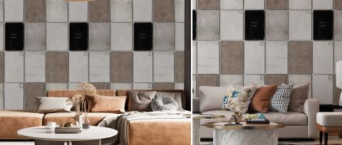 Celandine Folio Geometric Wallpaper — Stone Gray — desktop artwork view 3