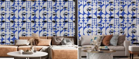 Celandine Keepsake Geometric Wallpaper — Cobalt — desktop artwork view 3