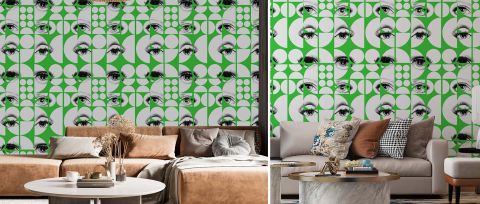 Celandine Keepsake Geometric Wallpaper — Emerald — desktop artwork view 3