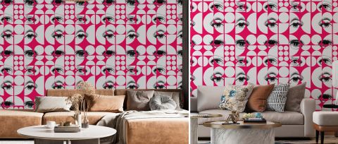 Celandine Keepsake Geometric Wallpaper — Fuchsia — desktop artwork view 3