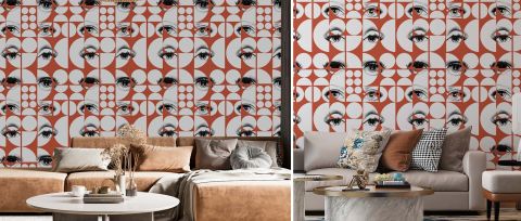 Celandine Keepsake Geometric Wallpaper — Terracotta — desktop artwork view 3