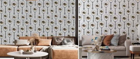 Celandine Story Architectural Wallpaper — Ivory — desktop artwork view 3
