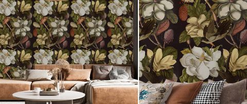 Dovewick Cadence Floral Wallpaper — Chocolate — desktop artwork view 3