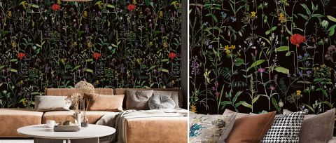 Dovewick Chronicle Dark Floral Wallpaper — desktop room preview 3