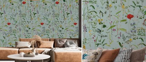 Dovewick Chronicle Dark Floral Wallpaper — Mist Blue — desktop artwork view 3