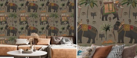 Dovewick Daydream Woodland Wallpaper — Cocoa — desktop artwork view 3