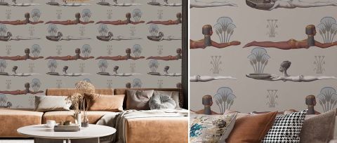 Dovewick Echo Folk Art Wallpaper — Blush Cream — desktop artwork view 3