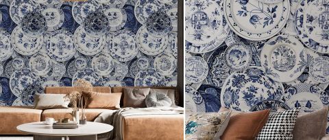 Dovewick Enclave Illustrative Wallpaper — Porcelain Blue — desktop artwork view 3
