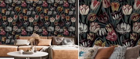Dovewick Folio Dark Floral Wallpaper — desktop room preview 3