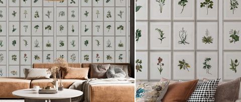 Dovewick Story Botanical Wallpaper — desktop room preview 3