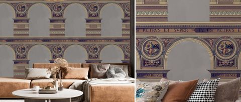 Elowen Daydream Architectural Wallpaper — Mauve Cream — desktop artwork view 3