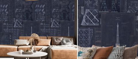 Elowen Echo Architectural Wallpaper — Navy — desktop artwork view 3