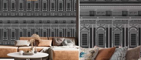 Elowen Folio Architectural Wallpaper — Graphite — desktop artwork view 3