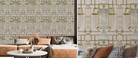 Elowen Journey Art Deco Wallpaper — Ivory Gold — desktop artwork view 3