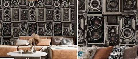 Elowen Muse Geometric Wallpaper — Vintage Monochrome — desktop artwork view 3