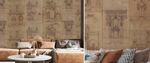 Elowen Tapestry Architectural Wallpaper — desktop room preview 3