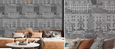 Elowen Whim Architectural Wallpaper — Silver Gray — desktop artwork view 3
