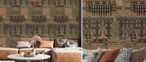 Elowen Whim Architectural Wallpaper — Warm Sepia — desktop artwork view 3