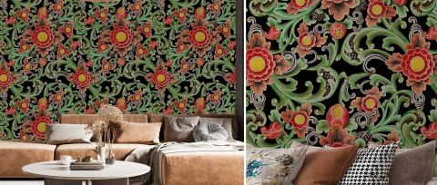 Fenwick Cadence Dark Floral Wallpaper — desktop room preview 3