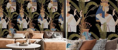 Fenwick Daydream Folk Art Wallpaper — Midnight — desktop artwork view 3