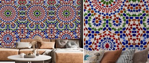 Fenwick Echo Tile Effect Wallpaper — desktop room preview 3