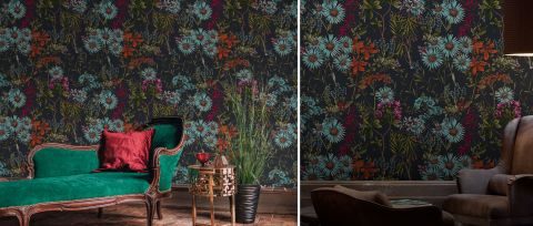 Fenwick Verse Floral Wallpaper — Midnight Garden — desktop artwork view 3