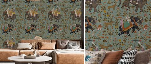 Fenwick Vista Indian Garden Wallpaper — Sage — desktop artwork view 3