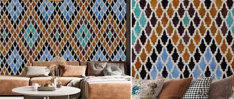 Fenwick Whim Tile Effect Wallpaper — desktop room preview 3