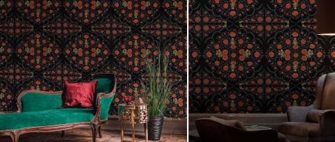 Gildmere Folio Dark Floral Wallpaper — desktop room preview 3