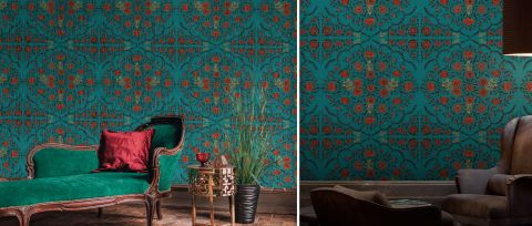 Gildmere Folio Dark Floral Wallpaper — Peacock — desktop artwork view 3