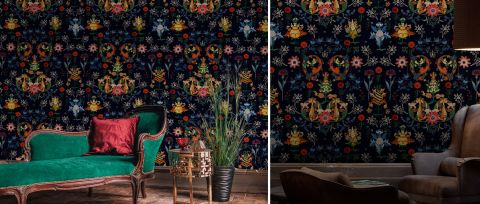 Gildmere Reverie Dark Floral Wallpaper — desktop room preview 3