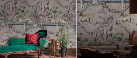 Gildmere Tableau Folk Art Wallpaper — desktop room preview 3