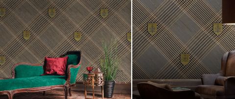 Gildmere Tapestry Checks & Stripes Wallpaper — desktop room preview 3