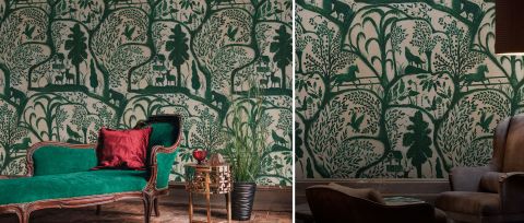 Halewood Solace Woodland Wallpaper — desktop room preview 3