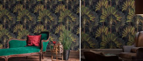 Halewood Vista Tropical Wallpaper — Midnight Blue — desktop artwork view 3