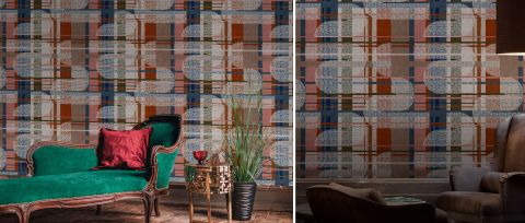 Halewood Whim Checks & Stripes Wallpaper — desktop room preview 3