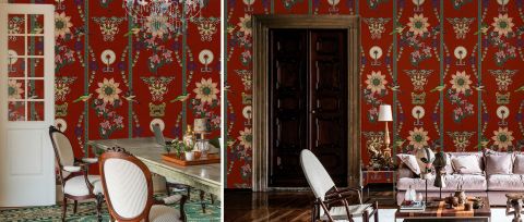 Iverley Cadence Ornamental Wallpaper — Rust Red — desktop artwork view 3