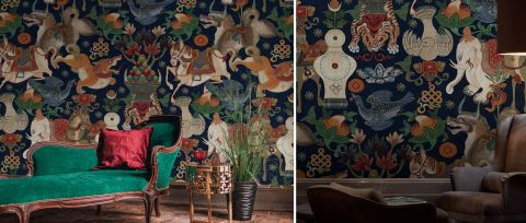 Iverley Enclave Floral Wallpaper — Midnight Blue — desktop artwork view 3